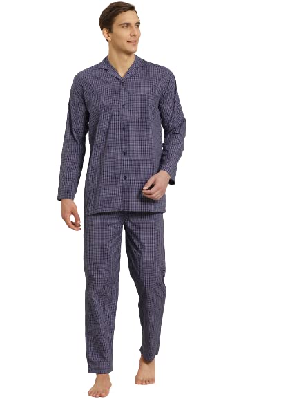 SOJANYA (Since 1958 Men's Cotton Blue & White Checked Nightsuit Set:size-36