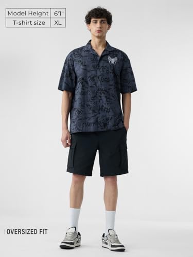 The Souled Store Venom: Pure Destruction Men and Boys Short Sleeves Collared Neck Button Front Grey All Over Printed Cotton Regu
