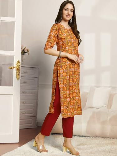 Pinkmint Printed Round Neck Kurta Set For Women Ll Kurti & Pant Set For Women Ll Regular Fit Kurta Set (Pack Of 2) Blue-Orange