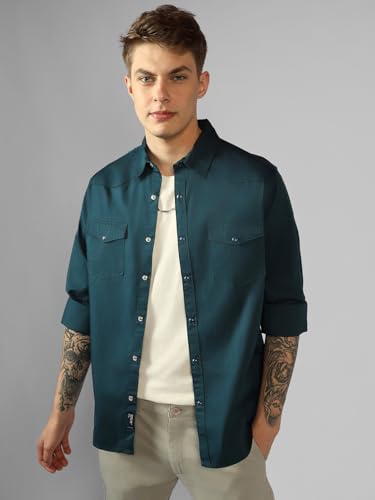 Dennis Lingo MenS| Teal| Full Sleeve| Spread Collar| Solid| Regular Fit| Casual Shirt