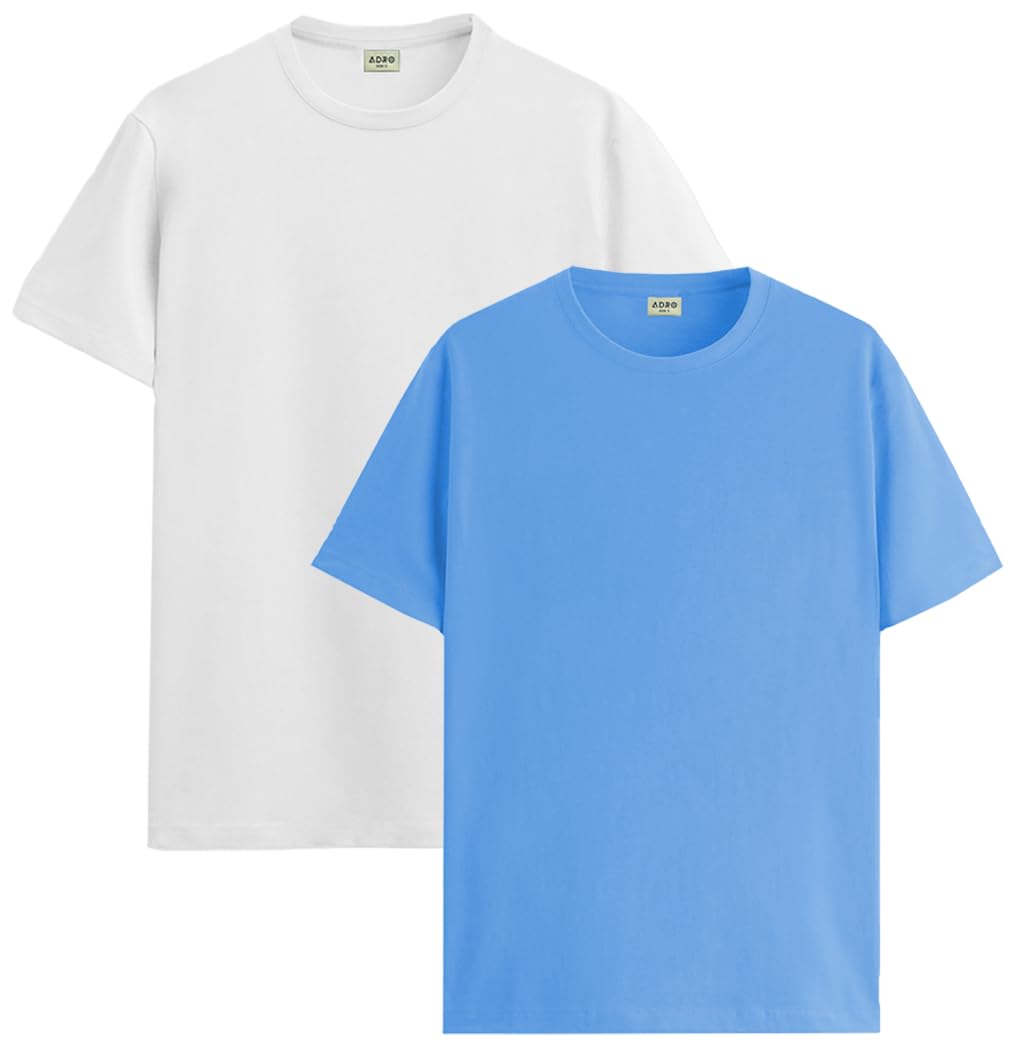 ADRO Mens T Shirts | Solid Tshirts for Men | Pure Cotton Lycra Fabric | 4 Way Stretch Smart tech Tshirt | Pack of 2 Round Neck T