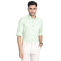 Turtle Men Cotton Linen Green Plain Slim Fit Full Sleeve Casual Shirt