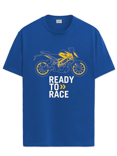 ADRO Men's Biker Design Printed 100% Cotton T-Shirt - Regular Fit, Printed T-Shirts for Men (RN24-KTM-RB_Royal Blue_XL)