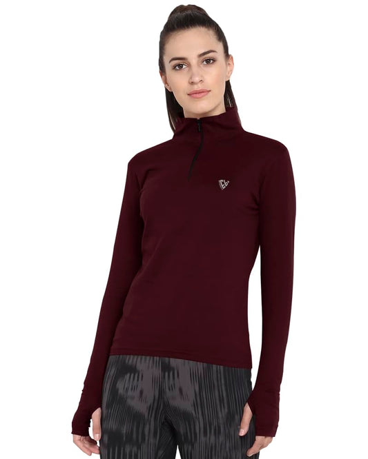 Eyebogler Solid Women High Neck Full Sleeve Regular Fit Top