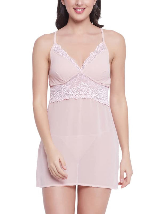 Clovia Womens Georgette Chic Basic Babydoll (Ns1436R22_Pink_XXL)