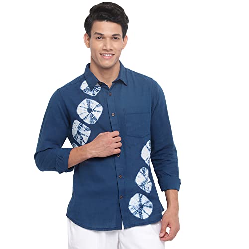 Fabindia Men Printed Casual Shirt Cotton_S Blue