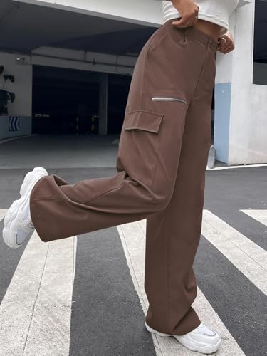 Greciilooks Women Cargo Pant | Women Trousers | WomenS High-Waisted Pant Brown