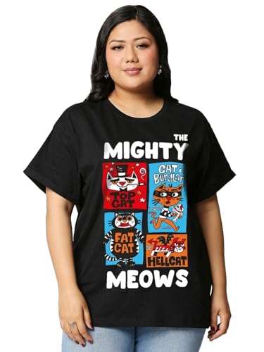 Bewakoof Womens Graphic Printed Plus Size Boyfriend T-Shirt_625689_Black_5XL