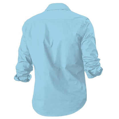 Rebelify MenS Cotton Blend Shirt With Pockets Full Sleeves Collared Neck Solid Pattern Botton Down Closure Relaxed Fit And Stan