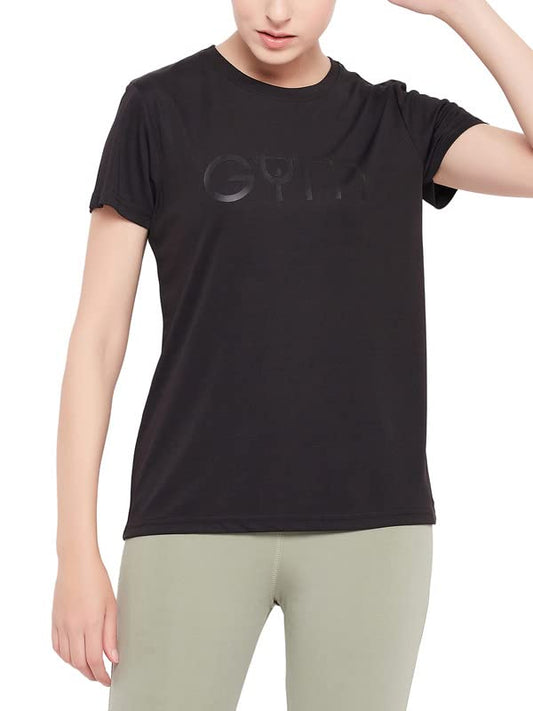 Clovia Womens Graphic Print Active T-Shirt (AT0188P13_Black_L)