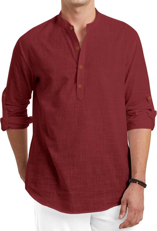 Finivo Fashion MenS Cotton Polyester Blend Solid Regular Fit Full Sleeve Short Kurta Maroon