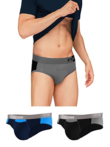 Xyxx MenS Underwear Dualist Intellisoft Antimicrobial Micro Modal Brief Pack Of 3 (Black & Steel Grey ; Black Iris & Brilliant