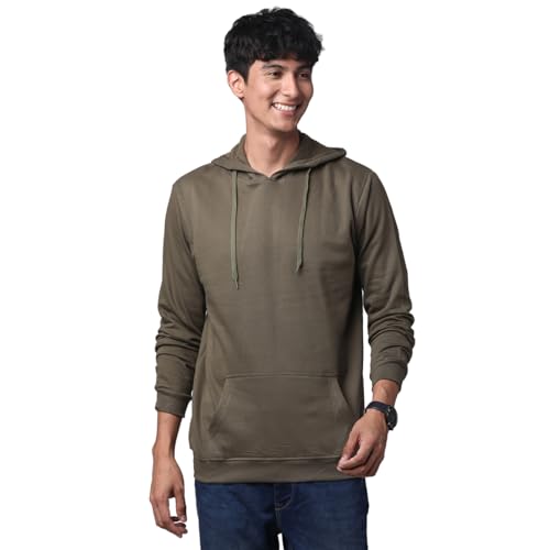 ADRO Mens Cotton Solid Hoodie Sweatshirts (H23-PLN-OL_Olive_XL)