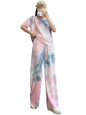 Womens Cotton Blend Tie-dye Relaxed Fit Stylish Pajama Sets || Short Sleeve Top & Long Pant Sleepwear Pjs Lounge Set Co-ords Ou