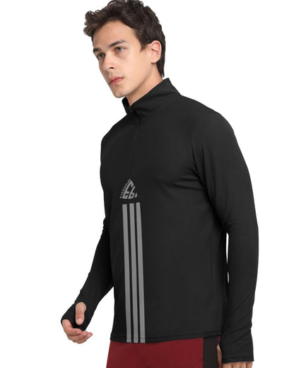Eyebogler Men Polo Neck Graphic Printed Full Sleeve Regular Fir T-Shirt Black
