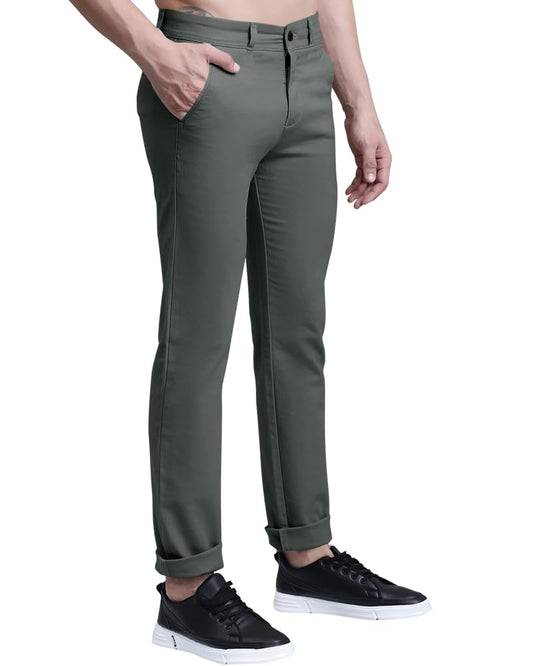 Noble Monk Mens Solid Regular Fit Formal Pant Charcoal Grey