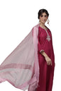 Varanga Magenta Zari Embroidery Kurta with Mauve Palazzo and Bhagalpuri Silk Dupatta.