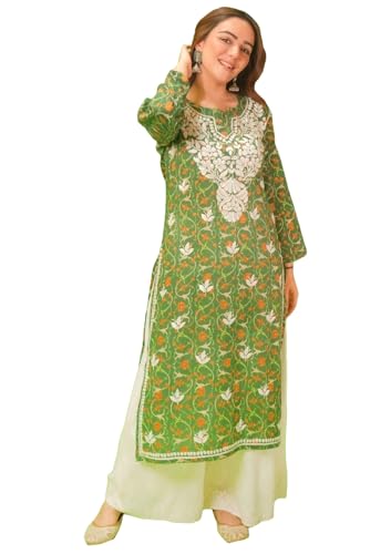 ANNI DESIGNER Womens Rayon Blend Straight Chikankari Embroidered Kurta (Nakusha Green-NW_XL_Green_X-Large)
