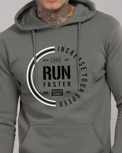 ADRO Men's Printed Hoodie, Steel Grey, Size 48, Model H24-FAST-SG, Cotton Blend