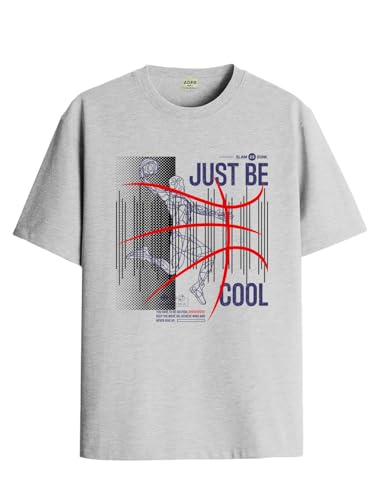 ADRO Men's Graphic Printed 100% Cotton T-Shirt - Regular Fit, Printed T-Shirts for Men (RN24-BCL-GR_Grey_XL)