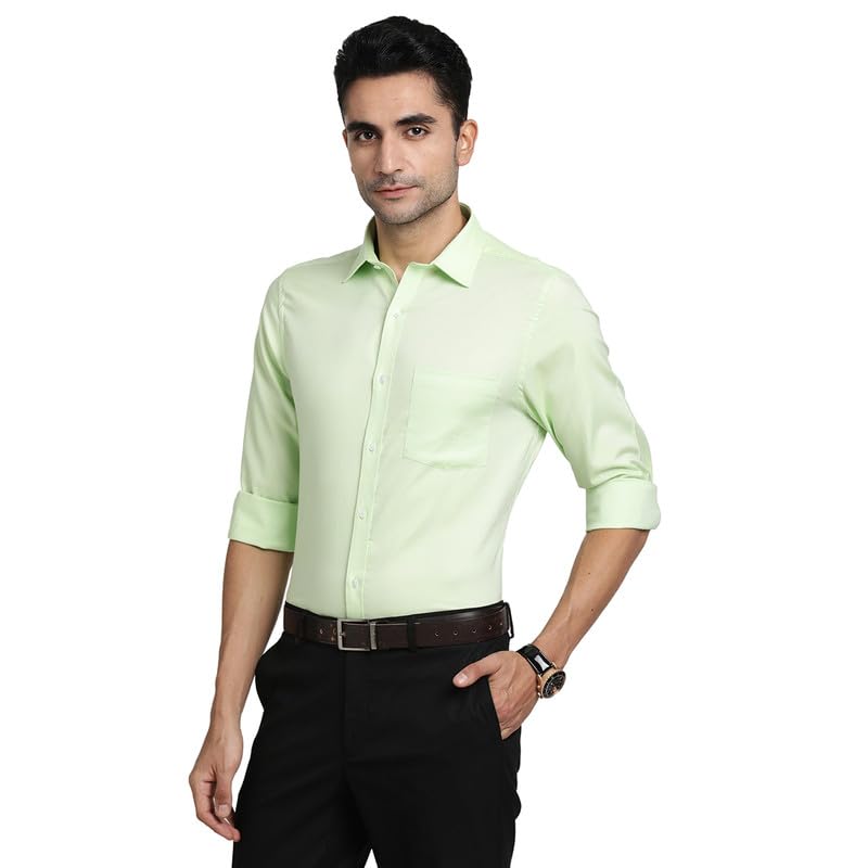 Turtle Men 100% Cotton Green Solid Slim Fit Formal Shirts