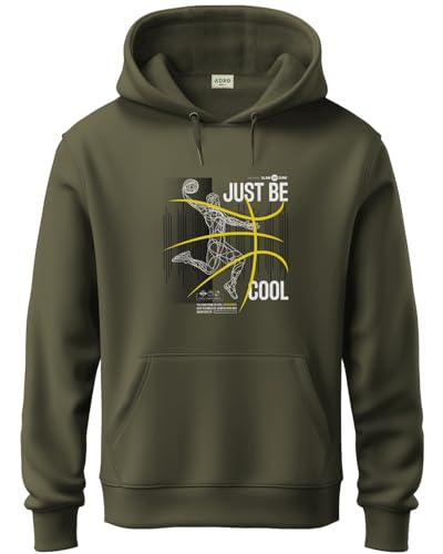 ADRO Mens Cotton Blend Neck Hooded Sweatshirt (H24-BCL-OL_Olive