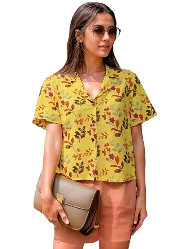 Gosriki WomenS Tunics Tops Rayon Viscose Printed Short Shirt For Women (Anthem Yellow-Gs_S_Yellow_Small)