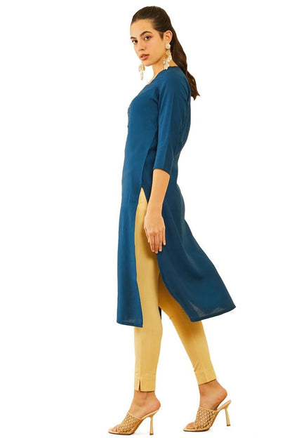 Soch Womens Navy Blue Viscose Kurta with Beads