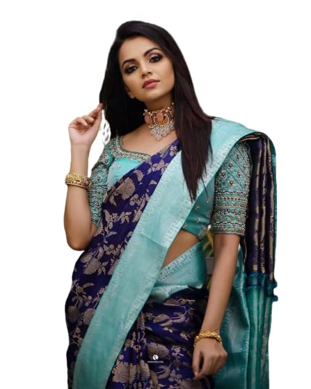 Flosive Womens Present Banarasi Soft Lichi Silk Saree Beautiful Jacquard Rich Pallu Ayn Design Work Zari Woven Kanjivaram Silk