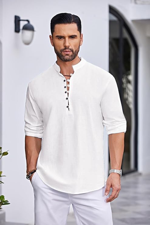 Royalscout MenS Solid Cotton Blend Straight Kurta Shirt | Regular Fit Full Sleeve Short Kurta White