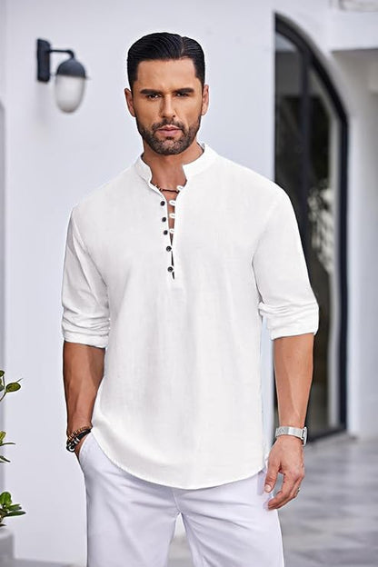 Royalscout MenS Solid Cotton Blend Straight Kurta Shirt | Regular Fit Full Sleeve Short Kurta White