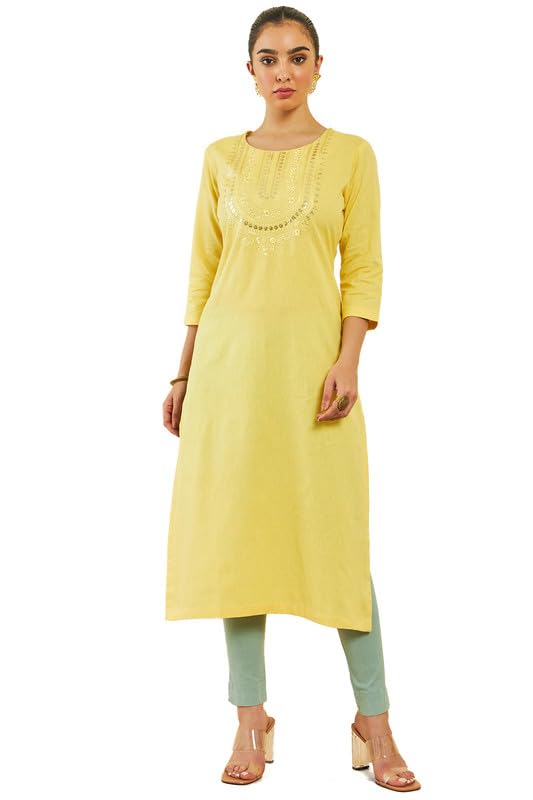 Soch Womens Cotton Flex Floral EmbroideKurta with Sequin Details