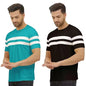 LookMark Mens Combo Cotton Blend Sky Blue & Black Color Printed Striped Polo Tshirt(MT04-MT10)
