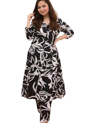 GRECIILOOKS Womens A-Line Rayon Regular Fit Co-Ord Set (Black, XX-Large)
