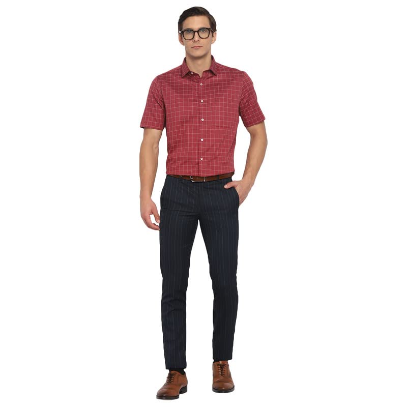 Turtle Men Cotton Maroon Reguler Fit Checkered Shirts