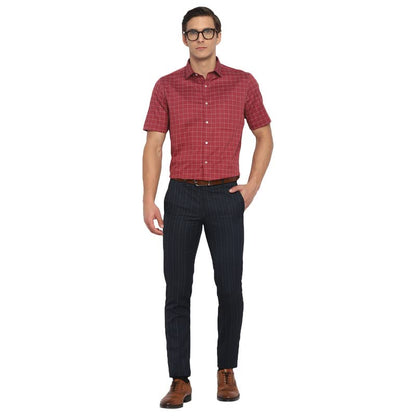 Turtle Men Cotton Maroon Reguler Fit Checkered Shirts