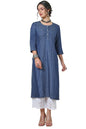 Soch Womens Indigo Kantha Stitch Cotton Blend Kurta