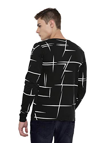 ADRO Men's Full Sleeve Cotton Printed T-Shirts (FS-4-AOP04-BL_Black)