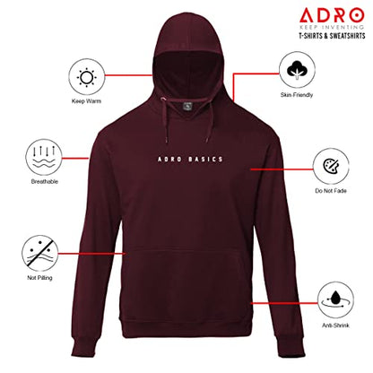 ADRO Men's Cotton Neck Hooded Sweatshirt (H22-M-AR2-MR_Maroon)