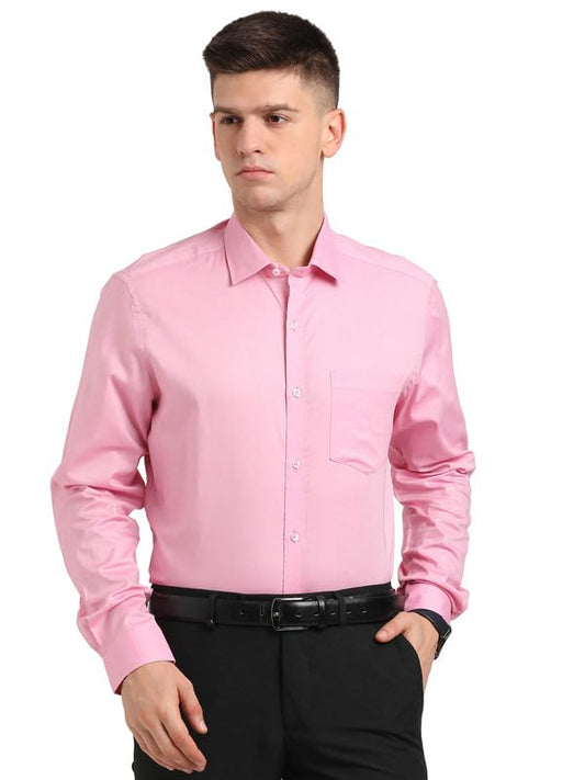Turtle Men Cotton Solid Slim Fit Formal Shirts Pink
