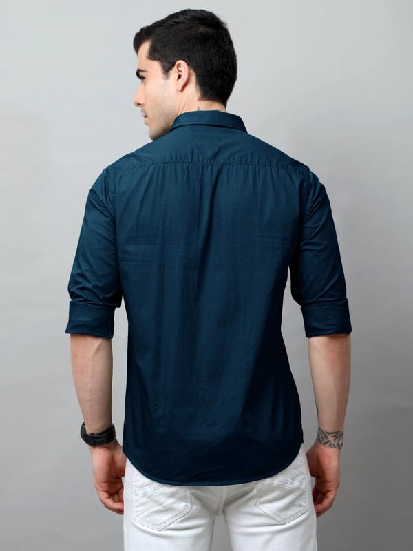 Tee Projekt Mens Solid Regular Fit Shirt (Tee Pin4_Teal-White