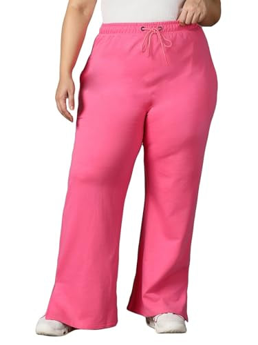 Bewakoof Air 1.0 Womens Solid Regular Fit Plus Size Trousers_604239_Pink_4XL