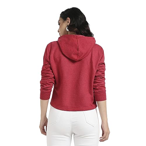 Campus Sutra Womens Red Adventure Hoodie with Contrast Drawstring for Casual Wear | Hooded Neck | Long Sleeve | Drawstring Clos