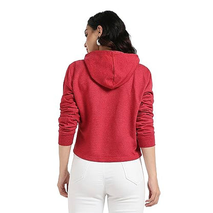 Campus Sutra Womens Red Adventure Hoodie with Contrast Drawstring for Casual Wear | Hooded Neck | Long Sleeve | Drawstring Clos