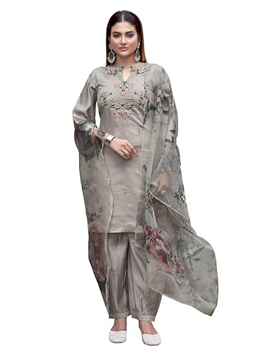 Womanista WomenS Silk Blend Solid Straight Embroidered Kurta Set (Kurtaset_1374_Silver