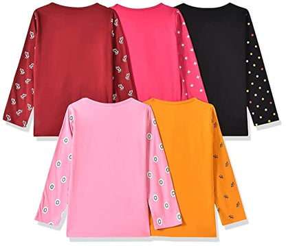 T2F Girls Cotton Printed Regular Fit Full Sleeve T-Shirt(Pack of 5)