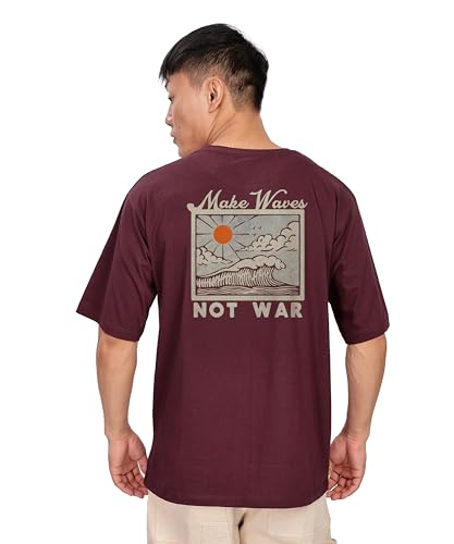 KYDA Mens Oversized 100% Cotton Round Neck Front and Back Printed Tshirt (Pack of 1) Maroon