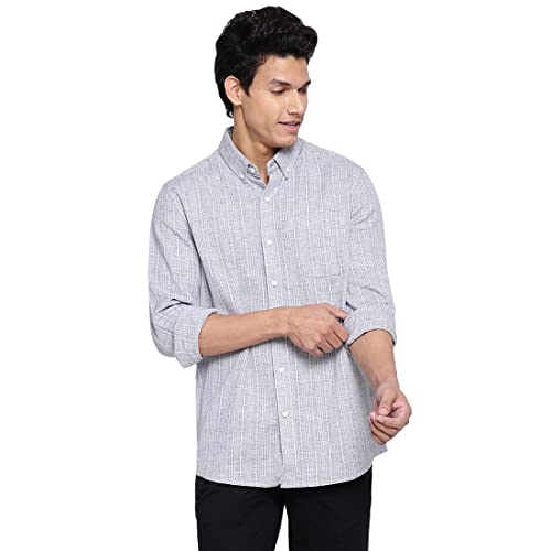 Fabindia Relaxed Fit Men Grey Cotton Dobby Shirt (102744801