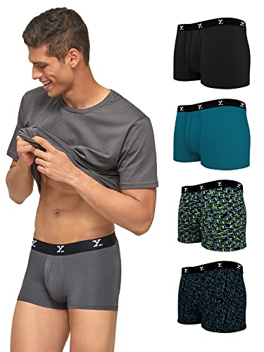 Xyxx MenS Underwear Shuffle Intellisoft Antimicrobial Micro Modal Trunk Pack Of 5 (Black;Grey;Yoga Pet;Lightning Bolt;Deep Sea