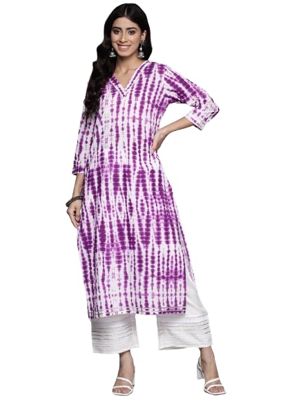 Varanga Women Purple and White Gota Embellished Straight Kurta